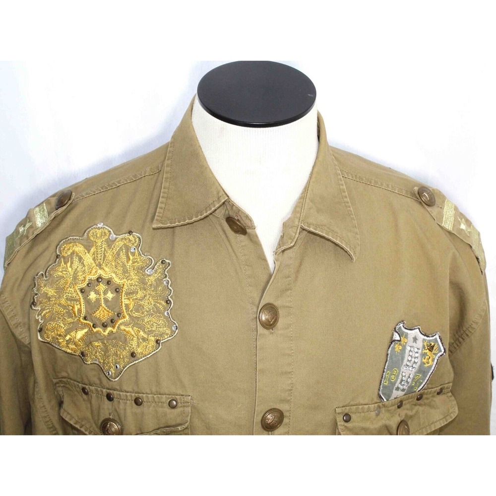 Hama Denim Y2K Military Embellished Button‎ Up Long Sleeve Shirt Mens Size XL - Picture 3 of 11
